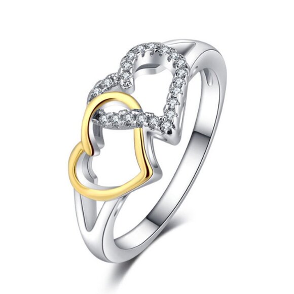 🎁Lovely Double Cross Sweet Zircon Heart Rings for Women, EVGG1328 - Picture 1 of 4